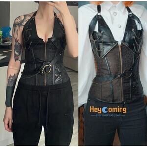 Women's Black Leather Corset Top